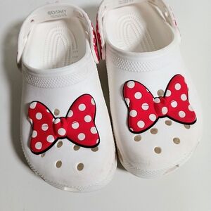 Disney MInnie Mouse Polka Dot Red Bow Girls Crocs Size 3 White Red